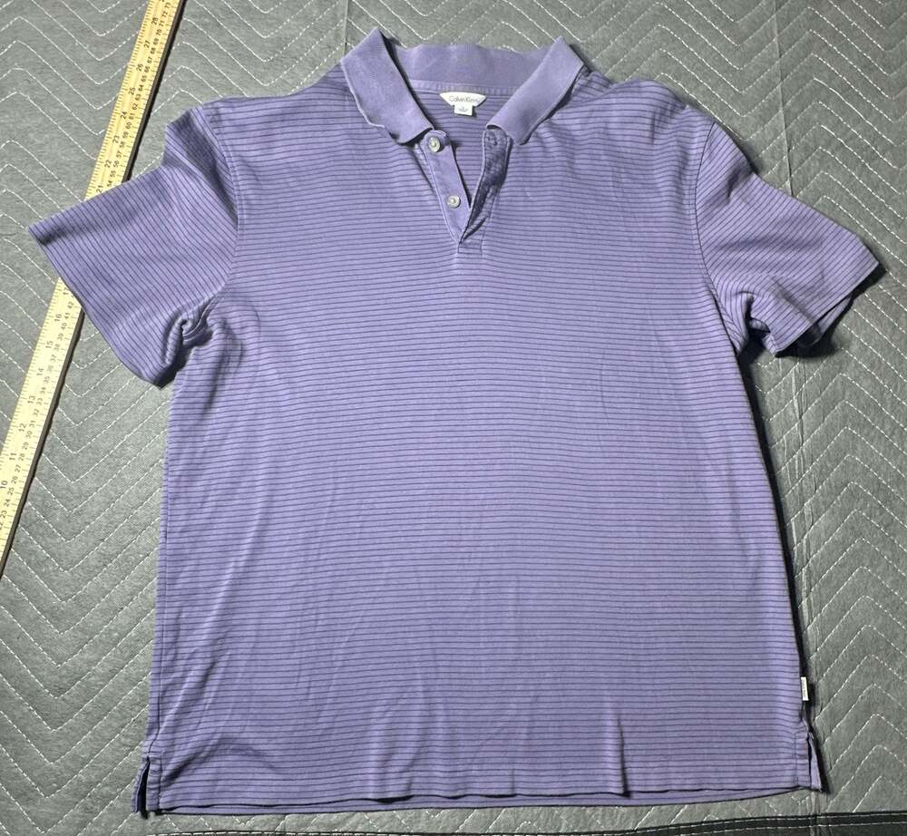 Calvin Klein Men's Striped Polo Shirt Size L Purple 100% cotton